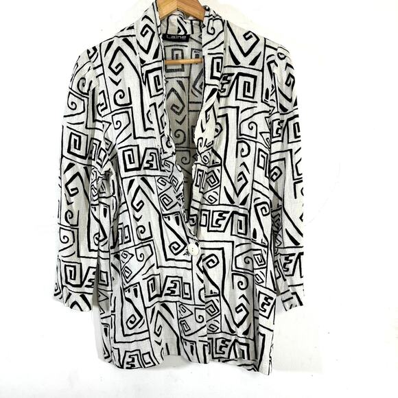 LAINE vintage abstract patterned linen blazer‎ womans Small artsy unique - Picture 1 of 11